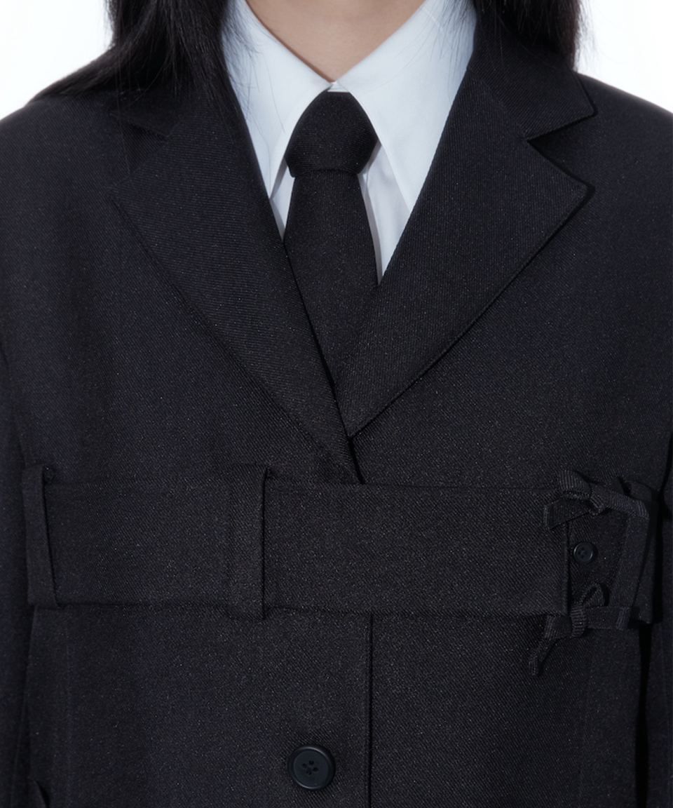 【Kashiko】25ss Ribbon Belted Preppy Jacket KASHIKO] Ribbon Belted Preppy Jacket Black – SellerWork