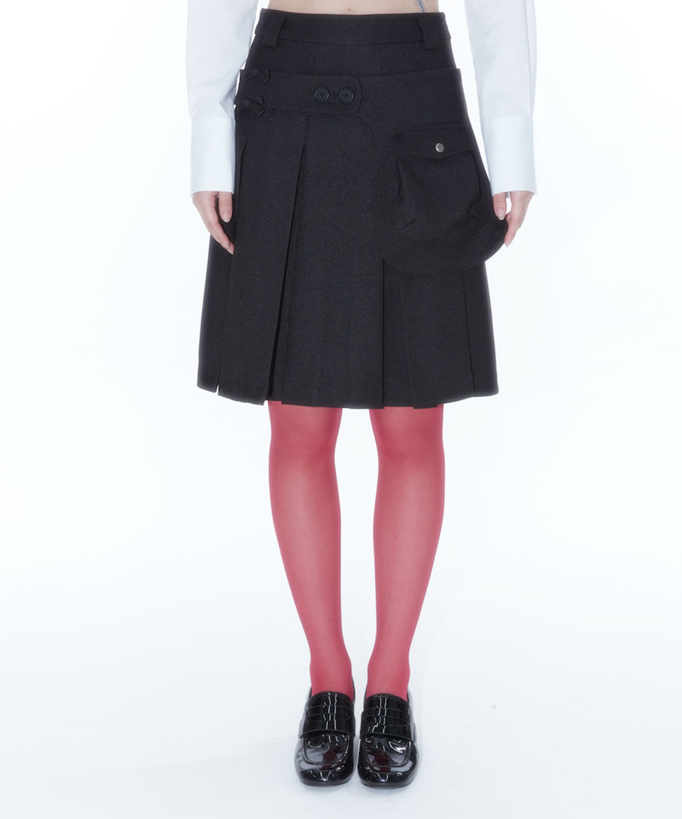 MUSINSA | KASHIKO Ribbon Preppy Pleated Skirt Black