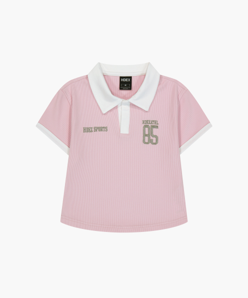 Женское спортивное поло-кроп с коротким рукавом (Pink)