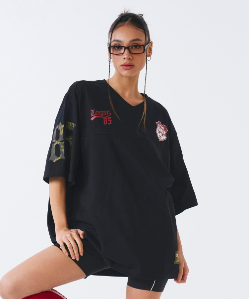 Оверсайз футболка регби в стиле камо с коротким рукавом (Black)