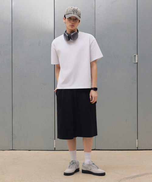ONE TUCK CARPENTER SWEAT BUMUDAS SHORTS [BLACK]