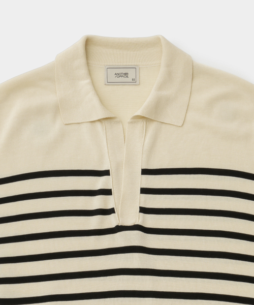 Sailor Silk Open-collar Knit (Ecru-Black)