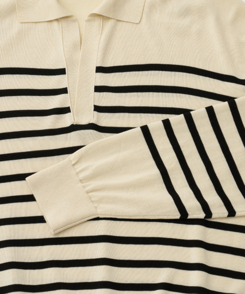 Sailor Silk Open-collar Knit (Ecru-Black)