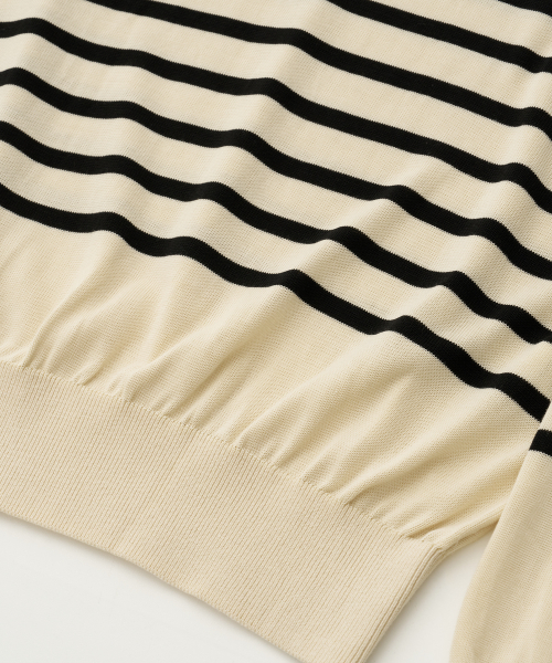 Sailor Silk Open-collar Knit (Ecru-Black)