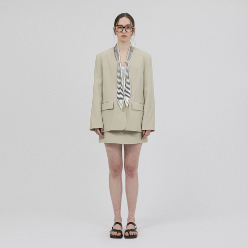 WD_Striped scarf jacket and skirt set_LIGHT BEIGE