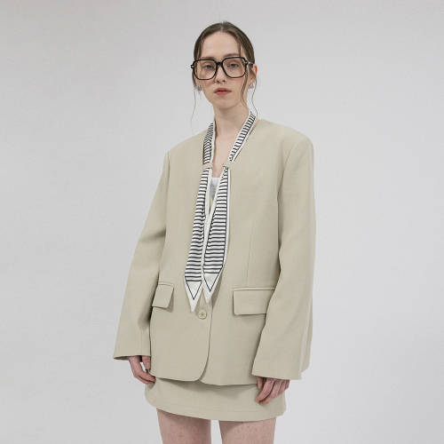 WD_Striped scarf jacket and skirt set_LIGHT BEIGE