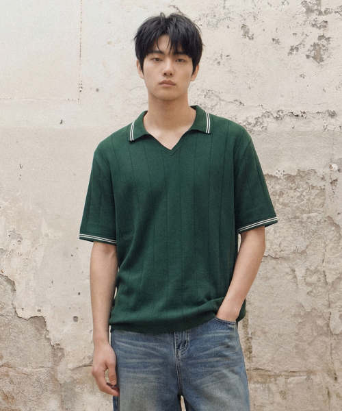 V-neck collar short-sleeve shirt knit [Kelly Green] thumbnail 3