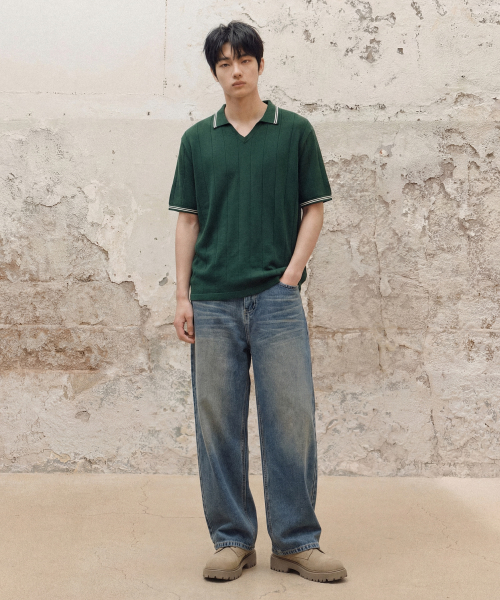 V-neck collar short-sleeve shirt knit [Kelly Green] thumbnail 5