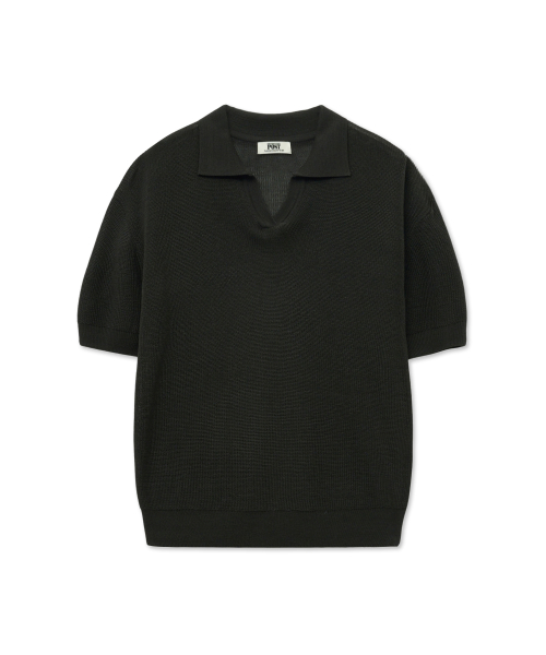 Crop Polo Knit_Charcoal