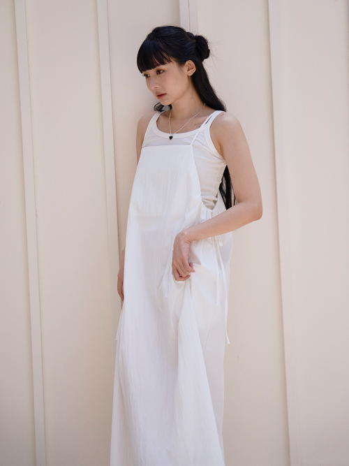 Shirred Layered Maxi Long Dress [Black] thumbnail 4
