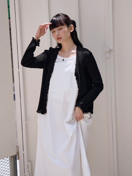 Shirred Layered Maxi Long Dress [Black] thumbnail 5