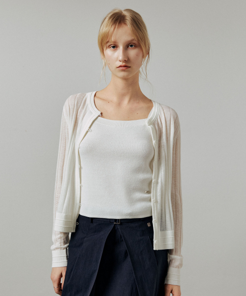 LINEN SEE THROUGH TEXTURED CARDIGAN