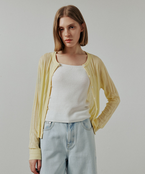 LINEN SEE THROUGH TEXTURED CARDIGAN