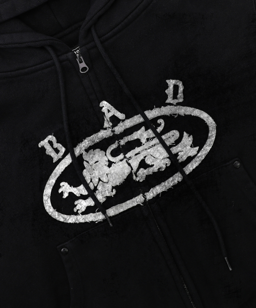 MUSINSA | BADBLOOD Lion Patch Hooded Zip-Up - Washed Black