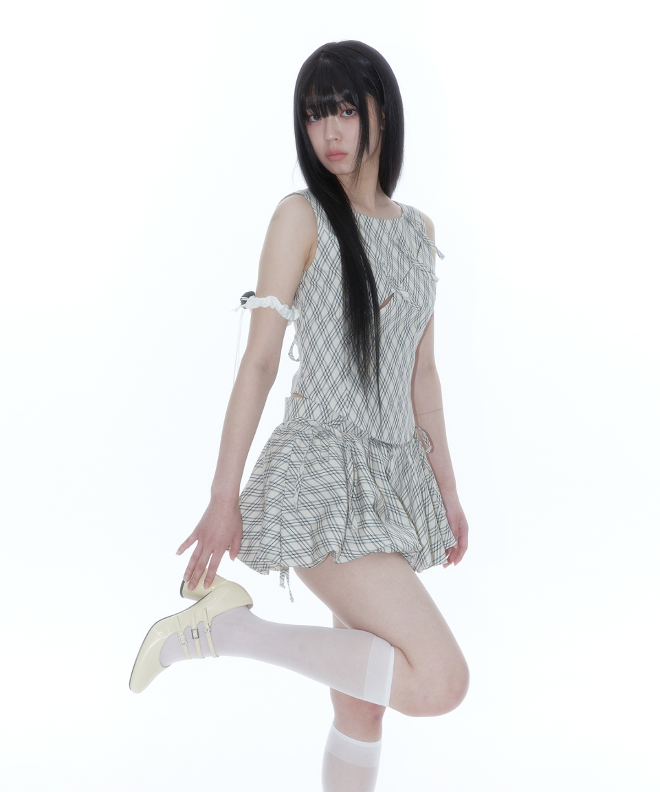 ●Kashiko●25SS Fairy Ribbon Bubble Skirt KASHIKO] Fairy Ribbon Bubble Skirt Checked – SellerWork