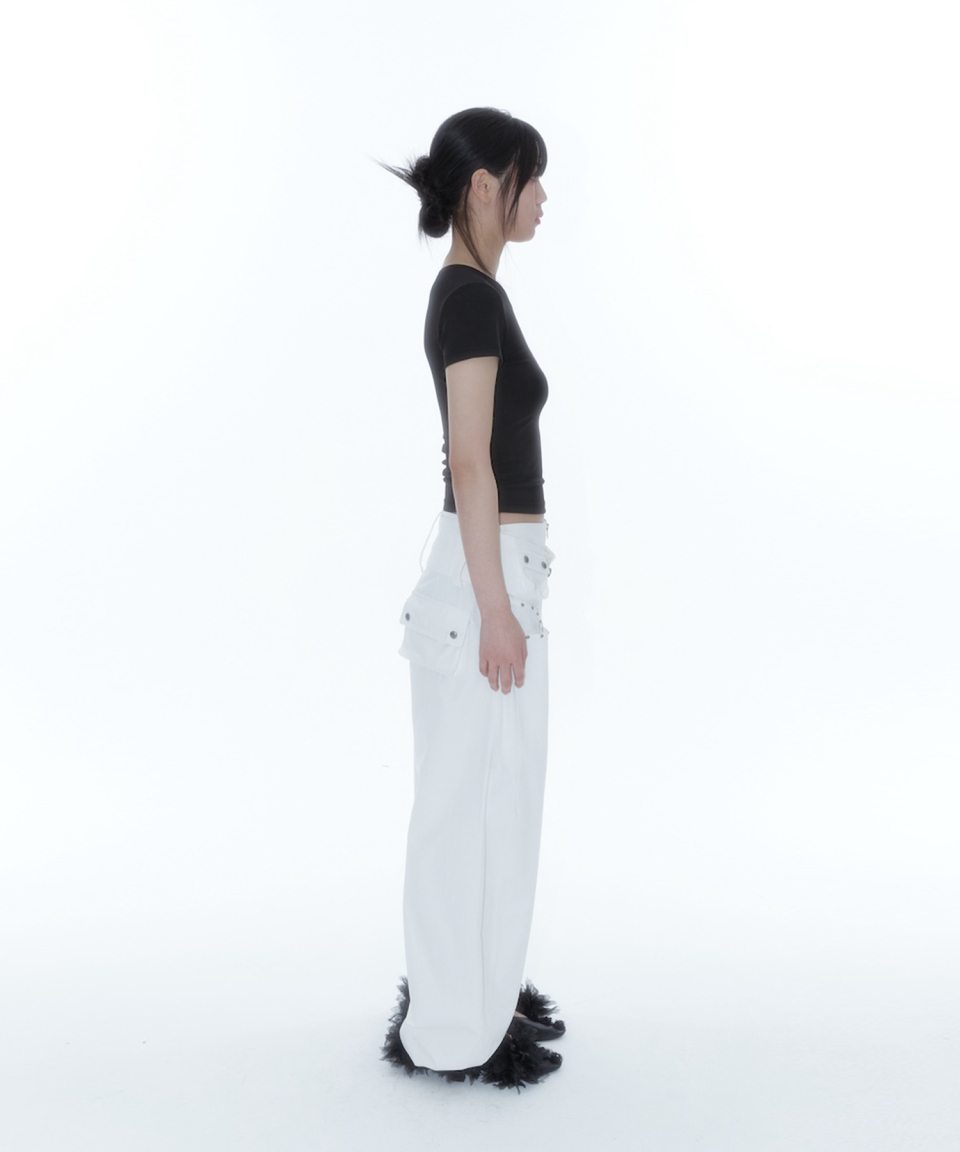 MUSINSA | KASHIKO Belt Rivet Oval Pants Off White