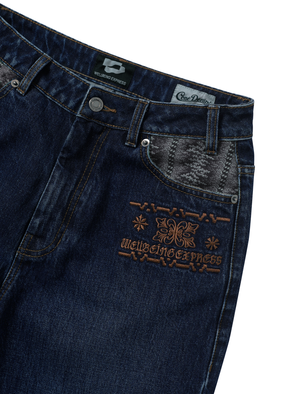MUSINSA公式 | WELLBEING EXPRESS Embroidered Patch Jeans Blue