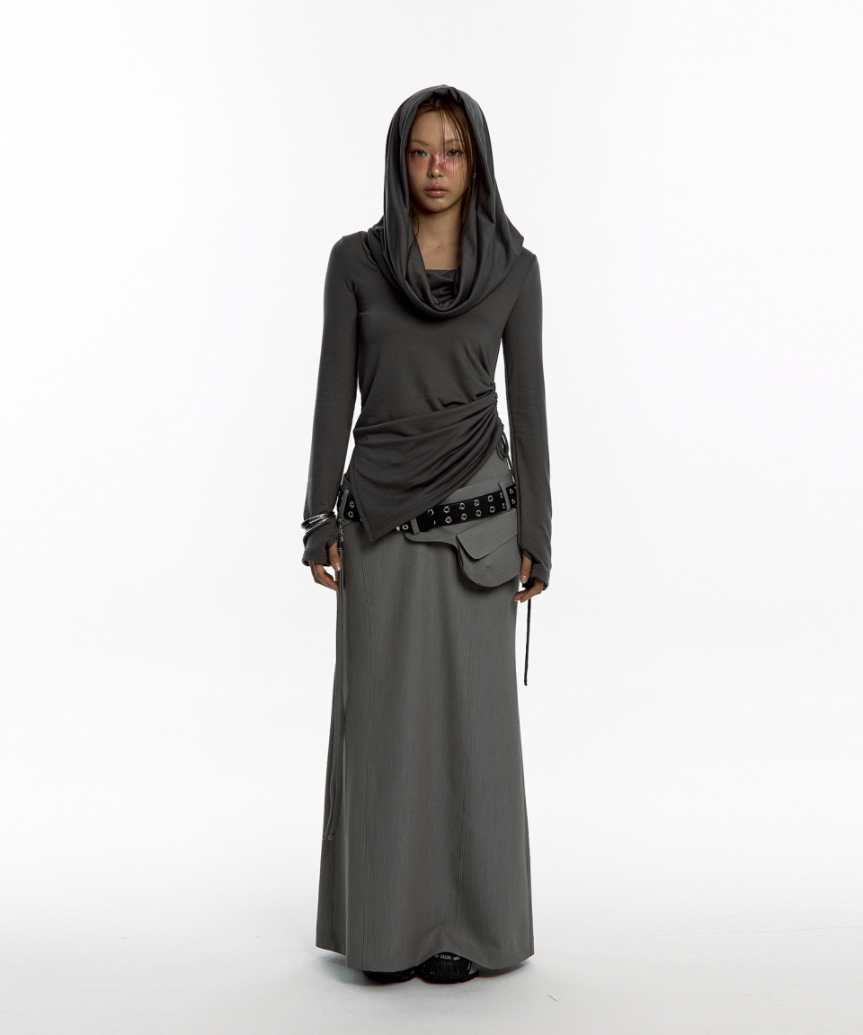 카시코(KASHIKO) Pocket Belt Long Skirt Gray - 사이즈 & 후기