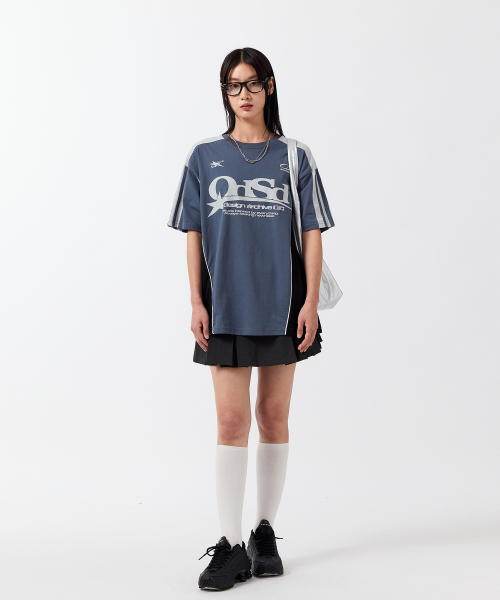 Odsd Sporty Color Block Overfit T-shirt - DUSTY BLUE