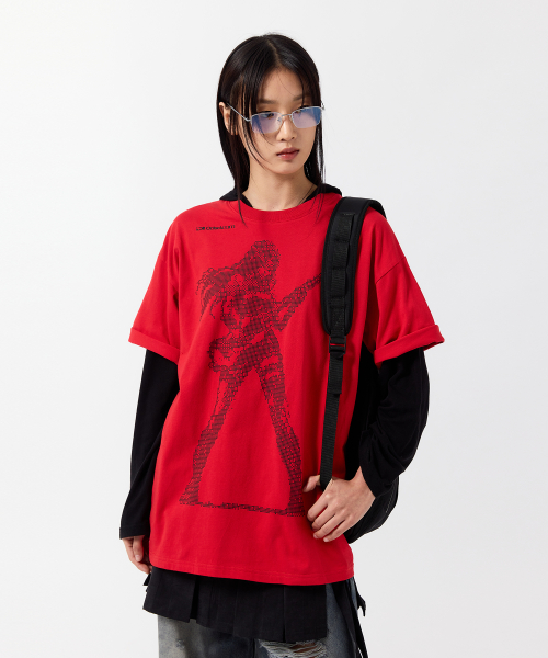 Свободная футболка с графикой Pixel Rock Star RED ORANGE