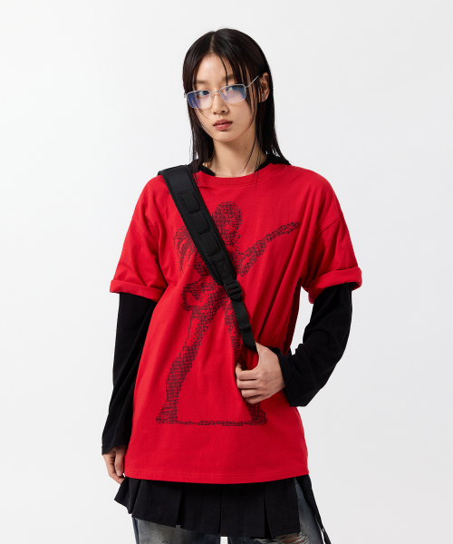 Свободная футболка с графикой Pixel Rock Star RED ORANGE