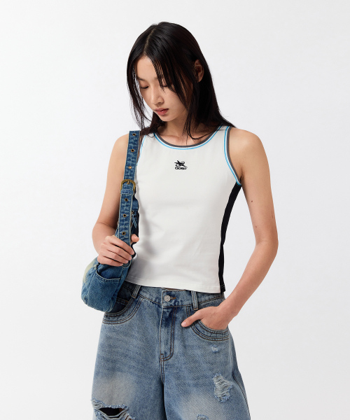 Спортивный колорблок топ без рукавов White/Black