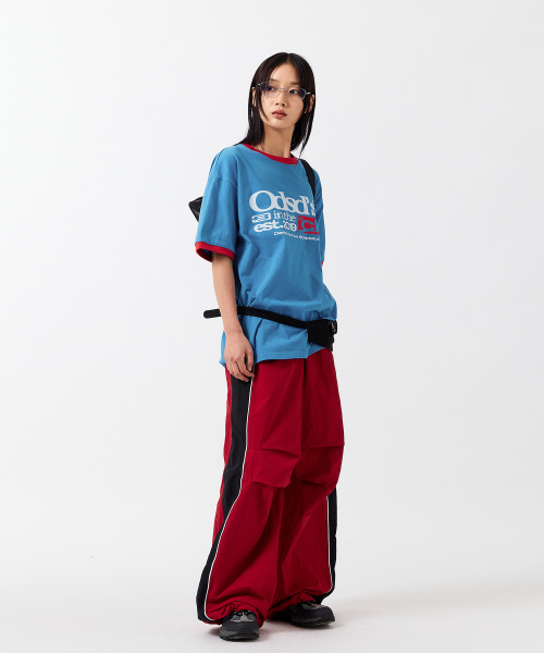Широкие нейлоновые брюки-парашюты - RED / BLACK