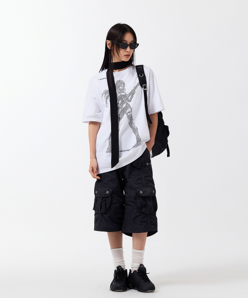 Shirring Pocket Bermuda Pants-BLACK