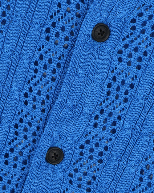CROCHET CREW NECK SHORT CARDIGAN BLUE