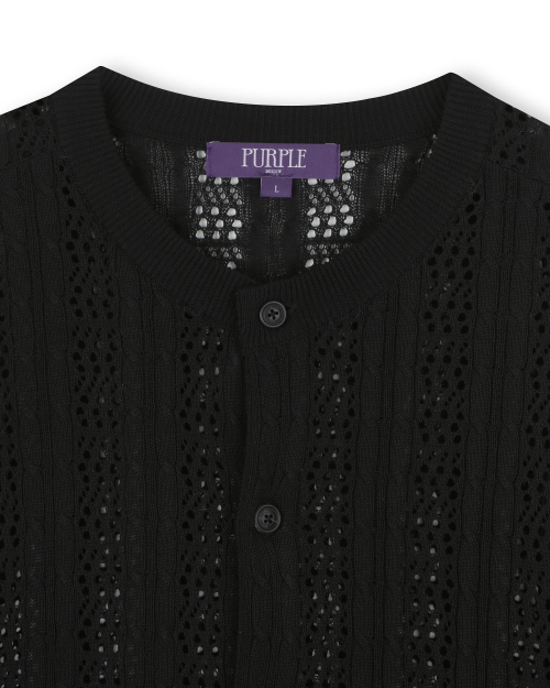 CROCHET CREW NECK SHORT CARDIGAN BLACK