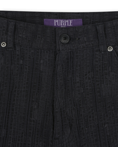 WASHED LINEN JACQUARD WORK SHORTS BLACK