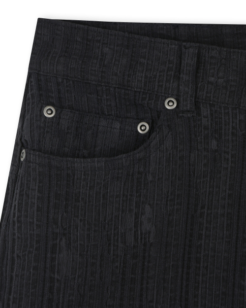 WASHED LINEN JACQUARD WORK SHORTS BLACK