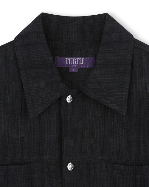 WASHED LINEN JACQUARD WORK JACKET BLACK