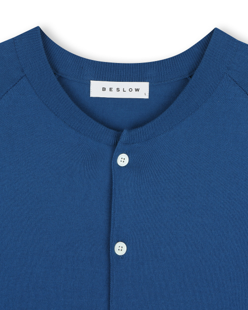 CREW NECK RELAXED SHORT CARDIGAN BLUE