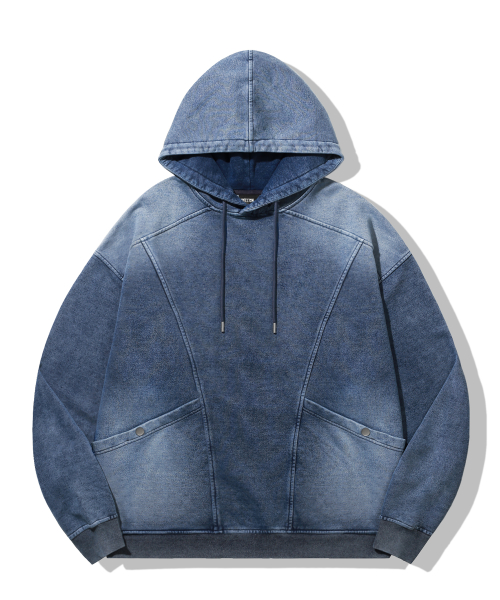 Свободный худи из вареного денима со швами [Blue]