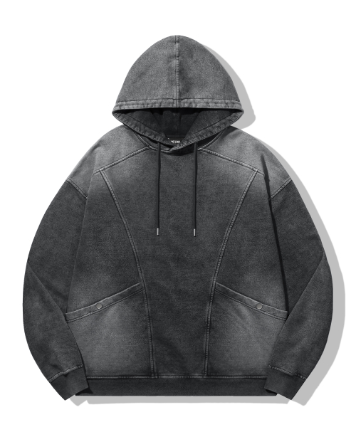 Оверсайз худи из вареного денима с разрезами (Grey)