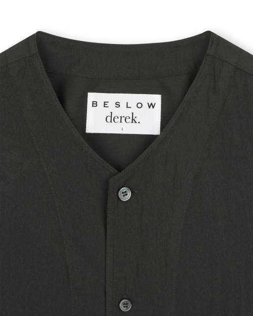 Bislow x Derrick Crinkle Collarless Shirt Charcoal