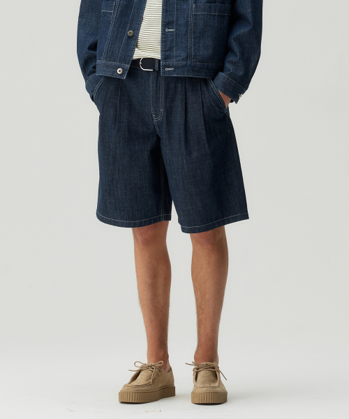 Two-tuck Bermuda Low Temperature Denim Half Pants - 2color