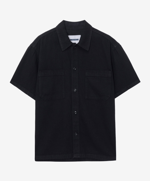 Black denim Oversized-Fit Short-Sleeved Shirt