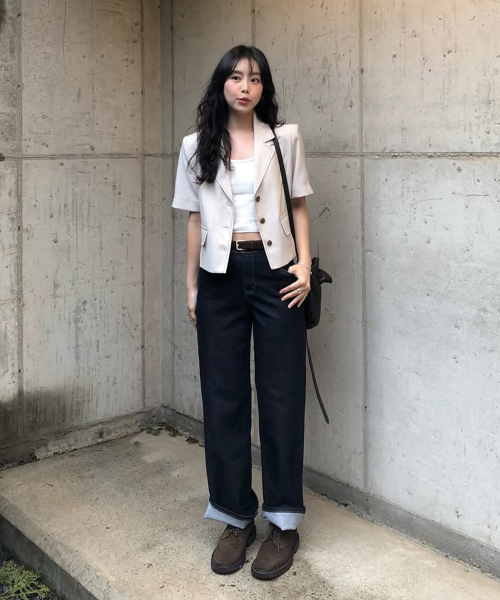[W][COUTURE]Stitch Cropped Short-Sleeved Jacket - 2color