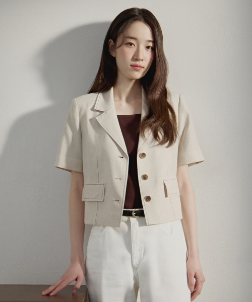 [W][COUTURE]Stitch Cropped Short-Sleeved Jacket - 2color