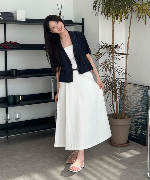 [W][COUTURE]Stitch Cropped Short-Sleeved Jacket - 2color