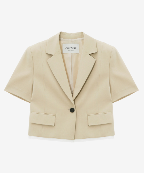 [W][COUTURE]hem coloring crop short-sleeved jacket - 2color