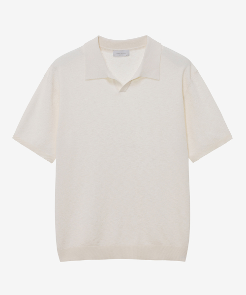 лён эффект воротник короткий рукав трикотаж - 4color