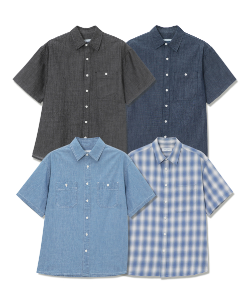 [ON][деним клетка selection] оверсайз short-sleeved рубашка series - 5color