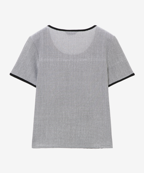 [W]U Neck полоса Ringer T-рубашка