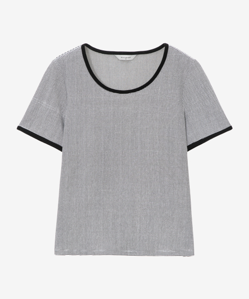 [W]U Neck полоса Ringer T-рубашка
