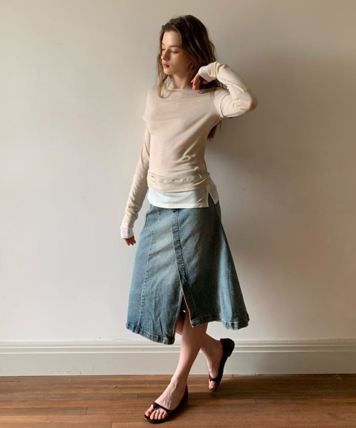 Color Block Layered длинный рукав T-рубашка (4colors)