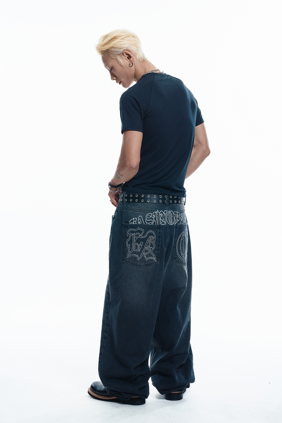 デニム・ジーパン [EASY NO EASY] LETTERING WIDE DENIM PANTS MUSINSA | EASY NO EASY Lettering Wide Denim Pants - Deep Blue