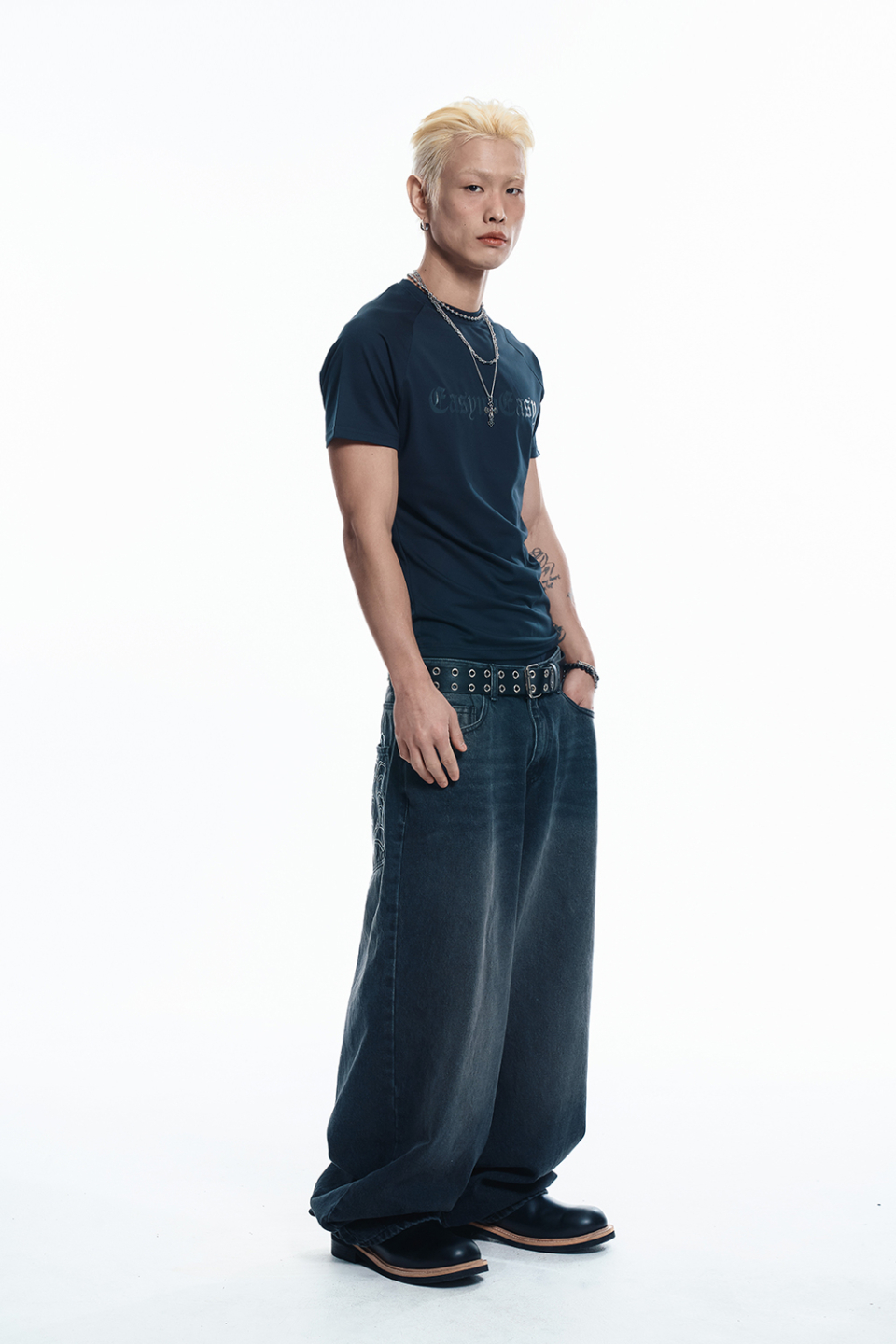 MUSINSA | EASY NO EASY Lettering Wide Denim Pants - Black